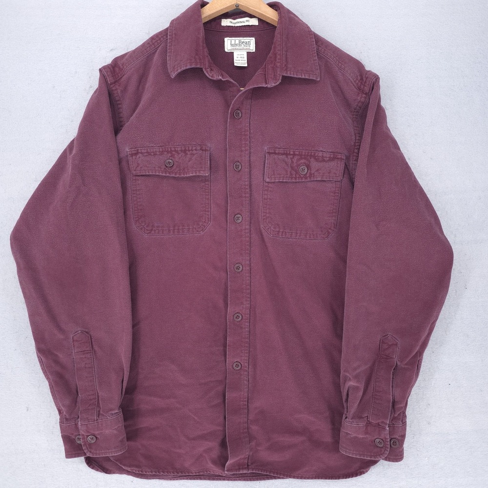 L.L.Bean Shirt Mens Medium Maroon Chamois Cloth Flannel Button Up Double Pocket